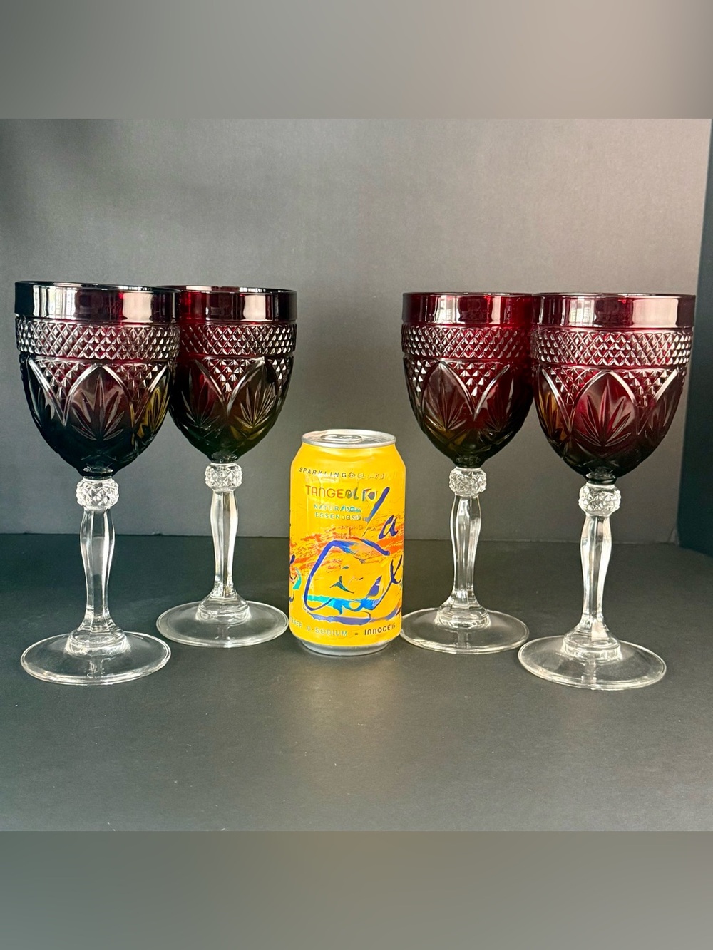Vintage CRISTAL D'ARQUES Durand ANTIQUE RUBY RED Water Wine glasses 8" Set 4 - Picture 13 of 15
